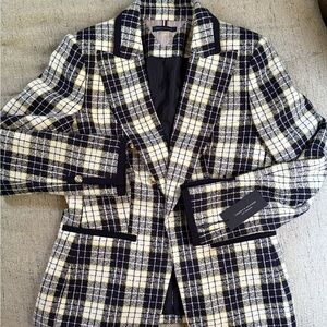 Tommy Hilfiger Navy and White Plaid Blazer
